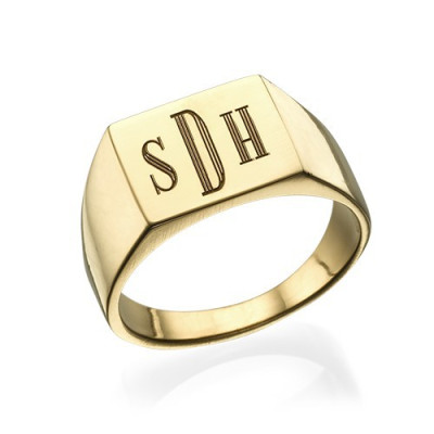 Monogrammed Signet Ring - 18ct Gold Plated - By The Name Necklace;