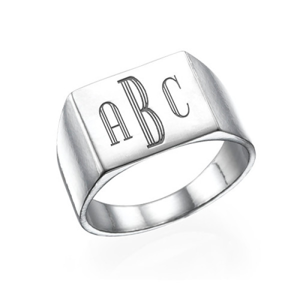 Custom Silver Signet Ring with Monogram