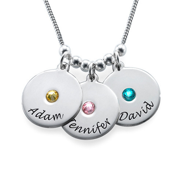 Personalised Mother's Disc and Birthstone Necklace