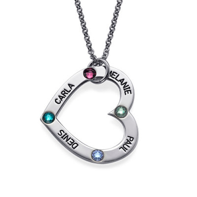 Mothers Birthstone Heart Pendant Necklace