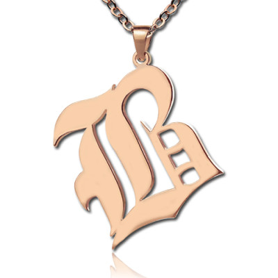 Personalised Rose Gold Initial Necklace - Old English Style