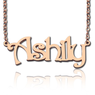 Solid Rose Gold Harrington Font Name Necklace - By The Name Necklace;