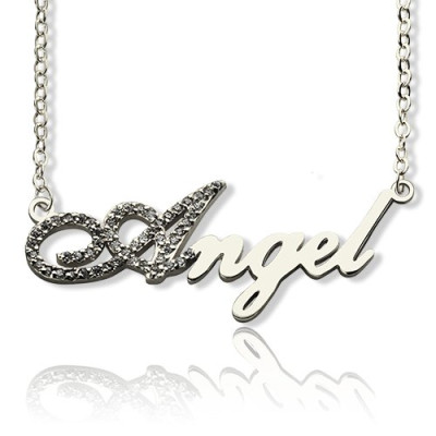 Sterling Silver Script Name Necklace-Initial Full Birthstone  - By The Name Necklace;