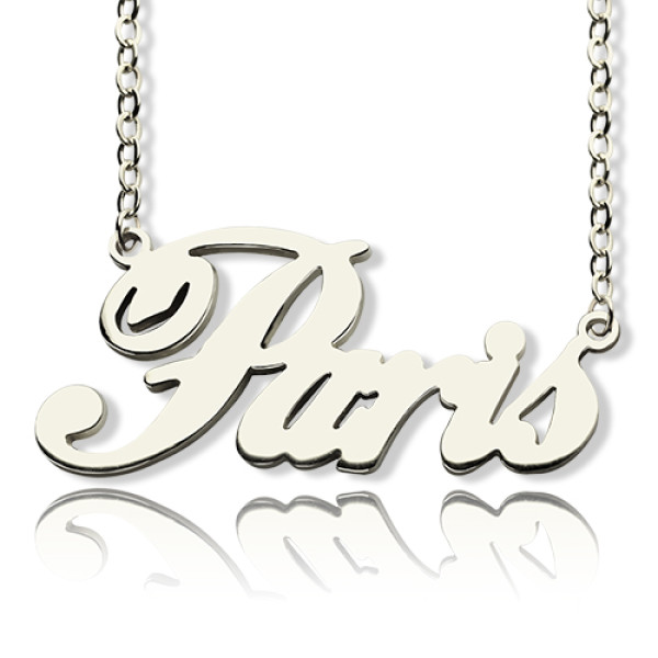 Personalised 18ct Solid White Gold Plated Name Necklace - Paris Hilton Style