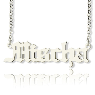 18ct White Gold Plated Old English Name Necklace - Mischa Barton Inspired