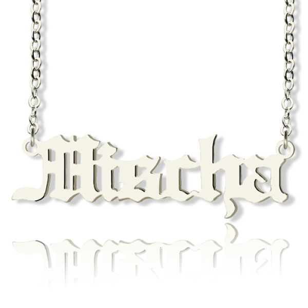 18ct White Gold Plated Old English Name Necklace - Mischa Barton Inspired