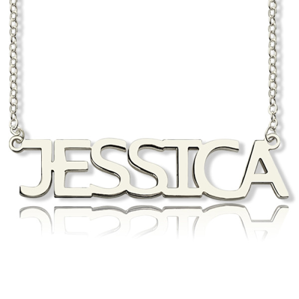 Solid White Gold Plated Jessica Style Personalised Name Necklace