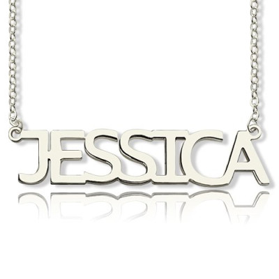 Block Letter Name Necklace Silver - "jessica" - By The Name Necklace;