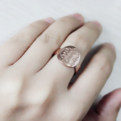 Personalised Script Rose Gold Monogrammed Ring with Engraved Initials