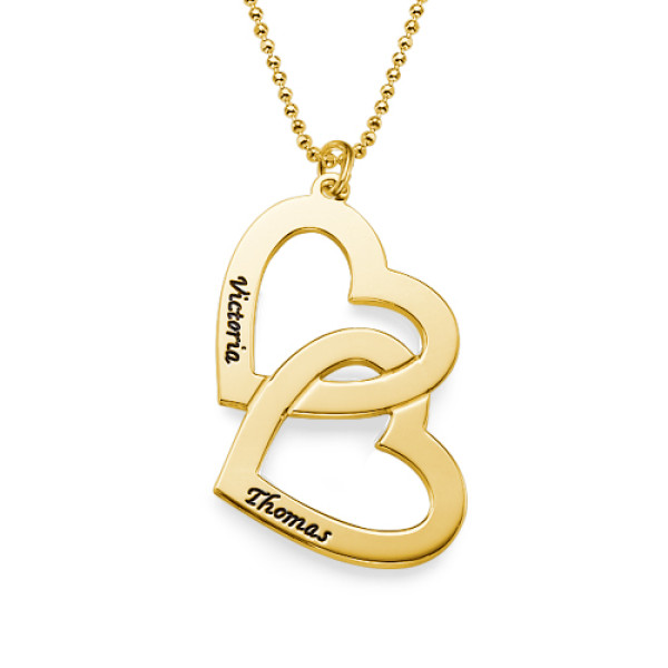 18CT Personalised Gold Plated Heart in Heart Necklace - By The Name Necklace;