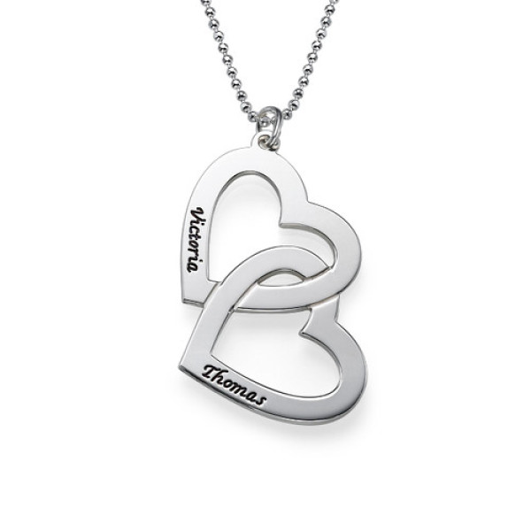 Personalised Heart Necklace with Heart Interlocking Pendant