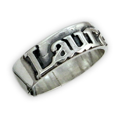 Personalised Silver on Silver Name Ring - By The Name Necklace;