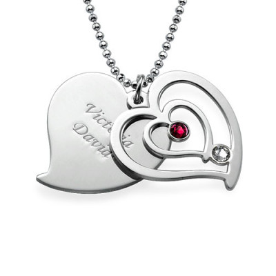Personalised Couples Birthstone Heart Necklace  - By The Name Necklace;