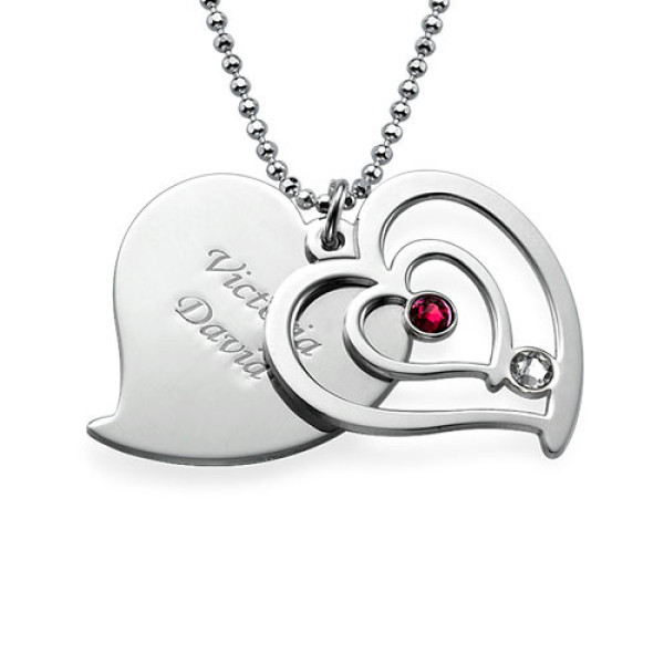 Custom Two-Stone Heart Necklace with Engraved Birthstones