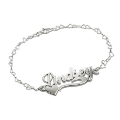Sterling Silver Heart-Shaped Name Bracelet/Anklet