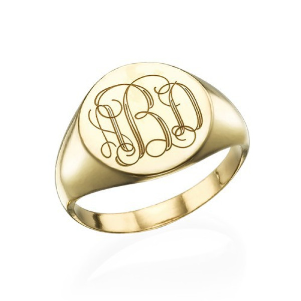 Gold Plated Monogrammed Signet Ring, Custom Engraving Included