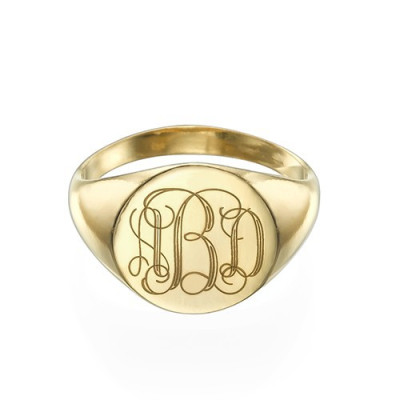 Gold Plated Monogrammed Signet Ring, Custom Engraving Included