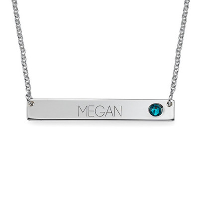Silver Bar Necklace with Birthstone  - By The Name Necklace;