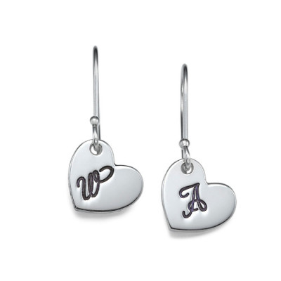 Sterling Silver Dangling Heart Earrings with Personalised Initials