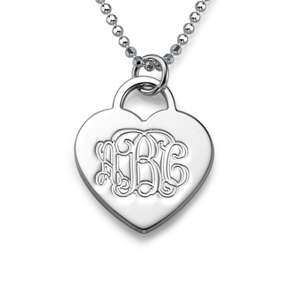 Engraved Silver Heart Pendant with Custom Monogram - Personalised Initials
