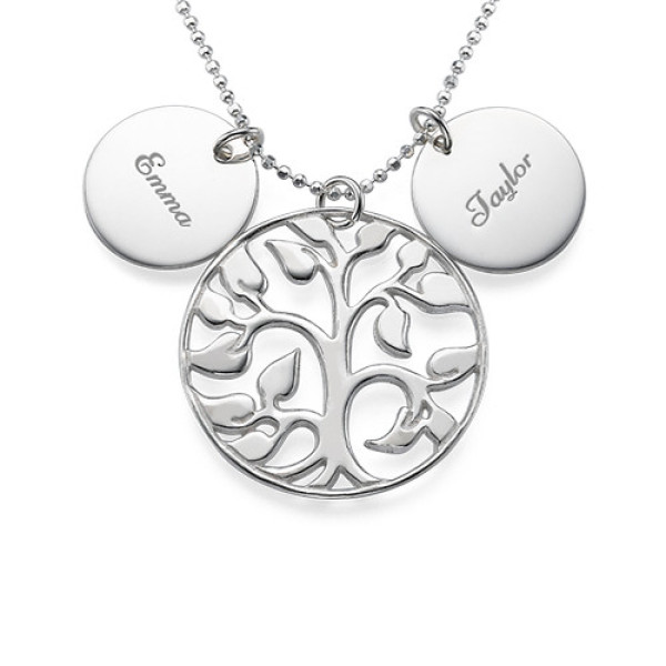 Personalised Family Tree Cut Out Disc Necklace with Custom Engraving
