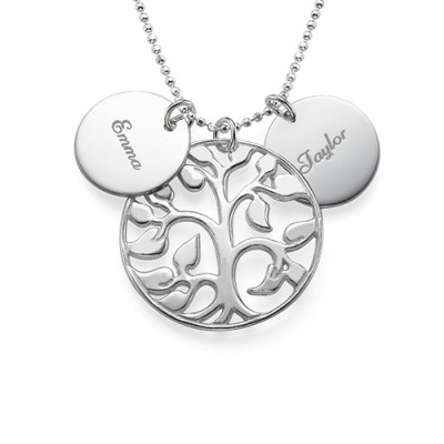 Personalised Family Tree Cut Out Disc Necklace with Custom Engraving