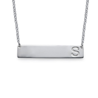 Silver Horizontal Initial Bar Necklace - By The Name Necklace;