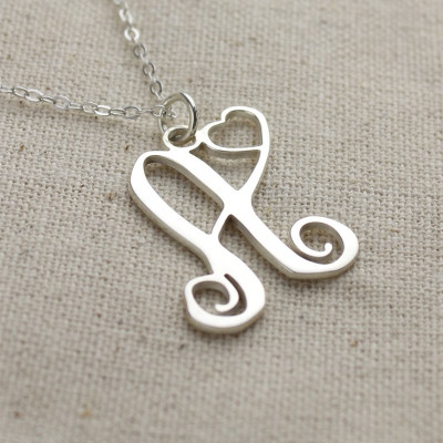 Personalised Heart Monogram Silver Necklace
