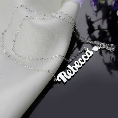 Custom Engraved Sterling Silver Puffy Letter Nameplate Necklace