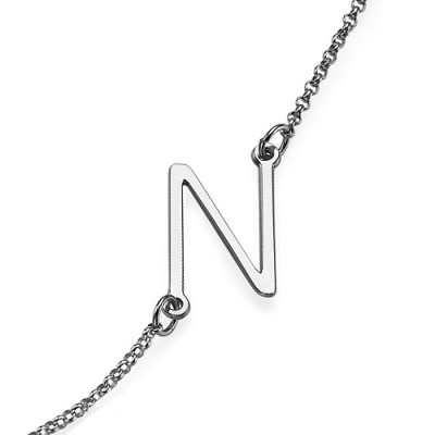 Silver Side Initial Necklace - By The Name Necklace;