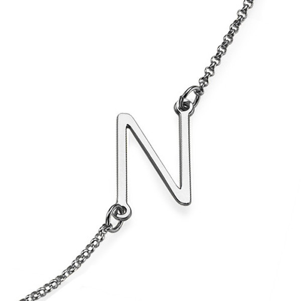 Personalised Silver Initial Necklace - Custom Side Letter Pendant