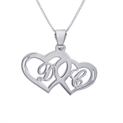 Silver Couples Hearts Pendant - By The Name Necklace;