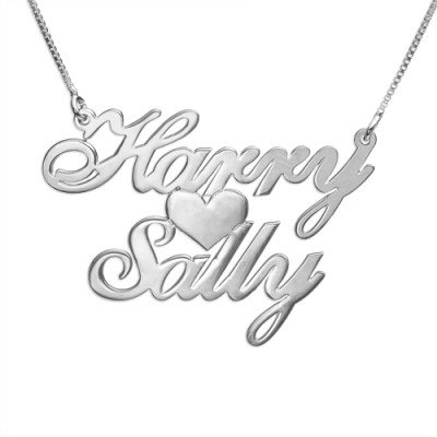 Silver Two Names  Heart Love Necklace - By The Name Necklace;