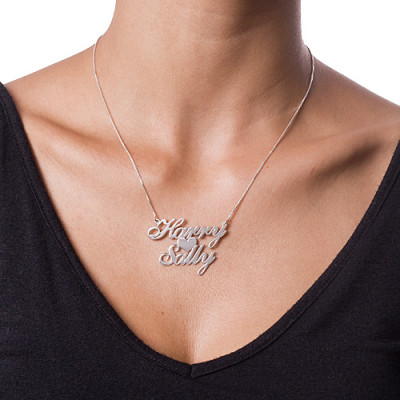 Sterling Silver Love Heart Necklace with Two Names