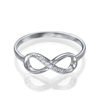 Sterling Silver Cubic Zirconia Infinity Curve Wedding Band Ring"