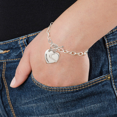 Sterling Silver Double Heart Charm Bracelet/Anklet - Luxury Jewellery