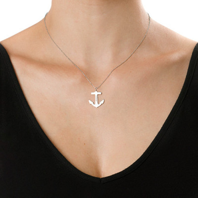 Sterling Silver Anchor Necklace with Engraved Personalization