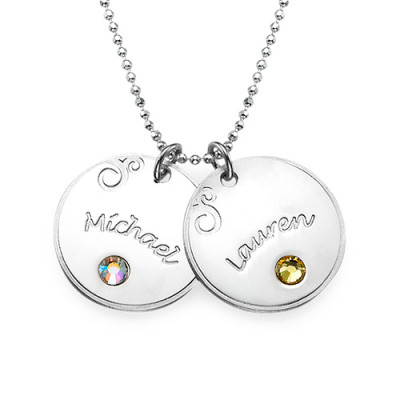 Sterling Silver Engraved Necklace with Birthstone  With My Engraved