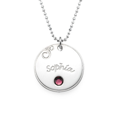 Personalised Sterling Silver Engraved Necklace with Birthstone
