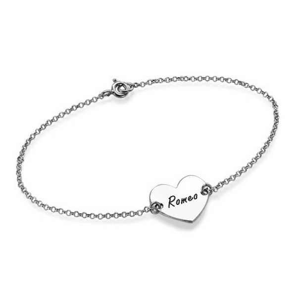 Engraved Sterling Silver Heart Couples Bracelet/Anklet for Customization