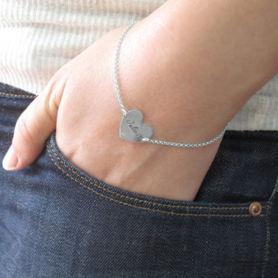 Engraved Sterling Silver Heart Couples Bracelet/Anklet for Customization
