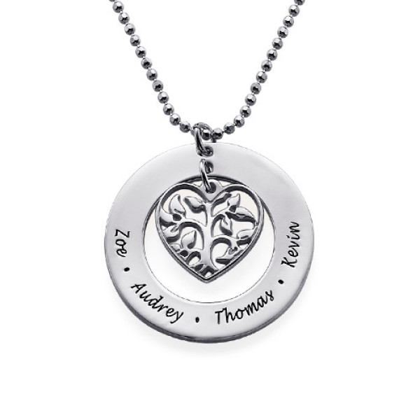 Family Tree Necklace - Heart Pendant Jewellery Gift for Moms