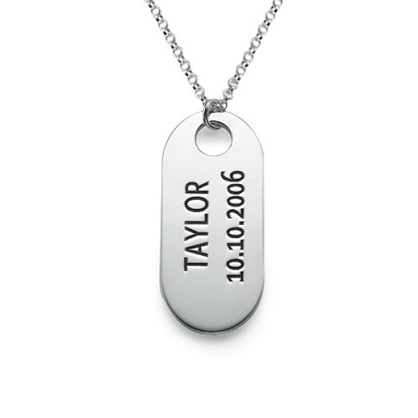 Sterling Silver Personalised ID Tag Pendant Necklace"