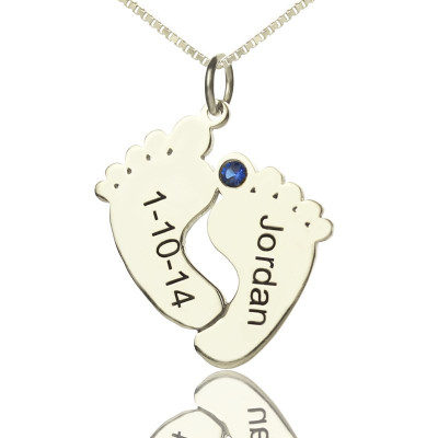 Personalised Memory Feet Necklace with Date  Name Sterling Silver - By The Name Necklace;