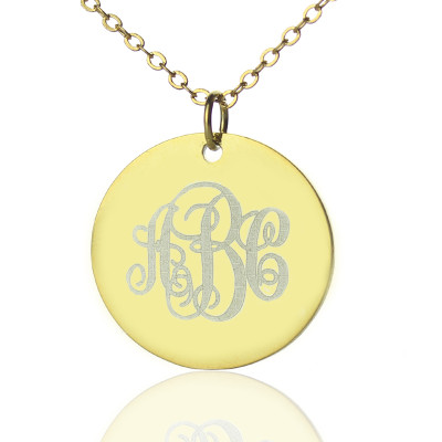 18ct Gold Plated Vine Font Disc Engraved Monogram Necklace With My Engraved