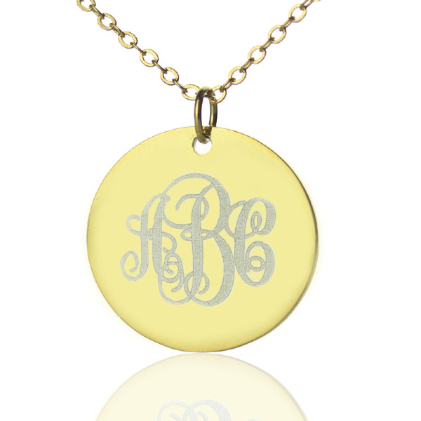 Personalised 18k Gold Plated Monogram Necklace with Vine Font Disc Engraving