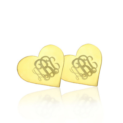 Personalised Heart Monogram 18ct Gold Earrings Studs