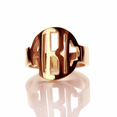 Personalised Circle Block Monogram 3 Initials Ring Solid Rose Gold Ring - By The Name Necklace;