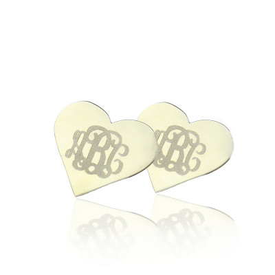 Custom Monogrammed 18ct White Gold Plated Heart Earrings Studs
