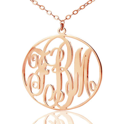 Personalised 18ct Rose Gold Plated Vine Font Circle Initial Monogram Necklace - By The Name Necklace;